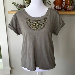 Vintage GAP Gray Embellished Studded Seamed Cropped Tee Size XS